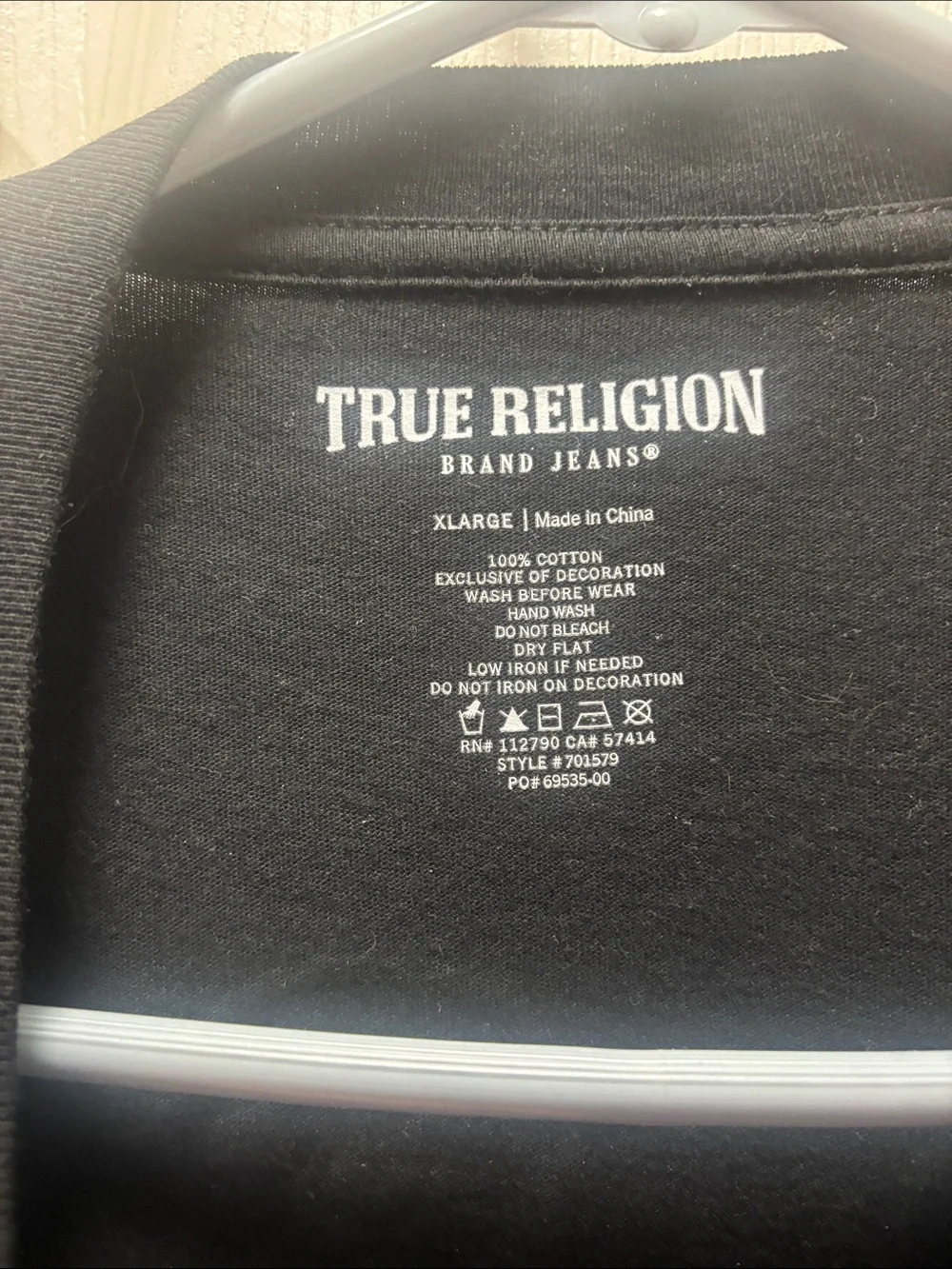 True Religion Men’s Black Short-Sleeve Crewneck with White Logo, XL/ rhinestone
